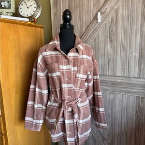 Plaid Belted Jacket in Pink and White